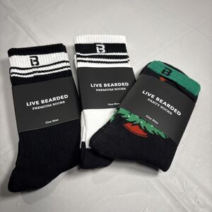 Live Bearded LB Premium Socks 3 Pack One Size Black White Party New